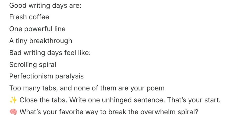 short note about writing overwhelm and how to overcome it